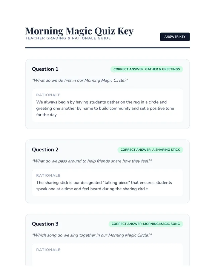 Morning Magic Quiz Key Answer Key