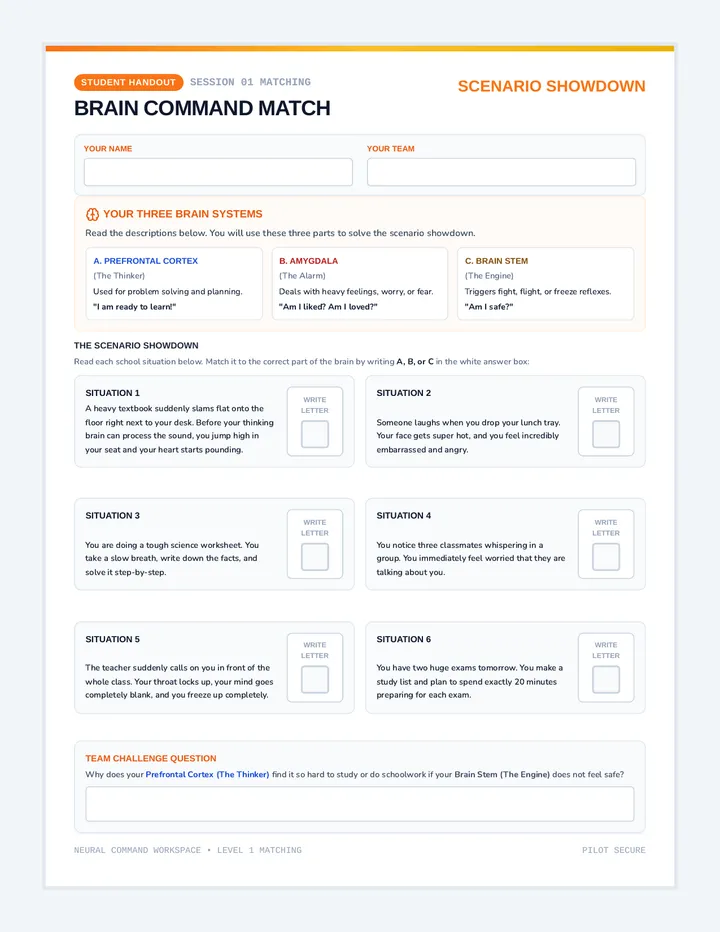 Brain Command Match Worksheet