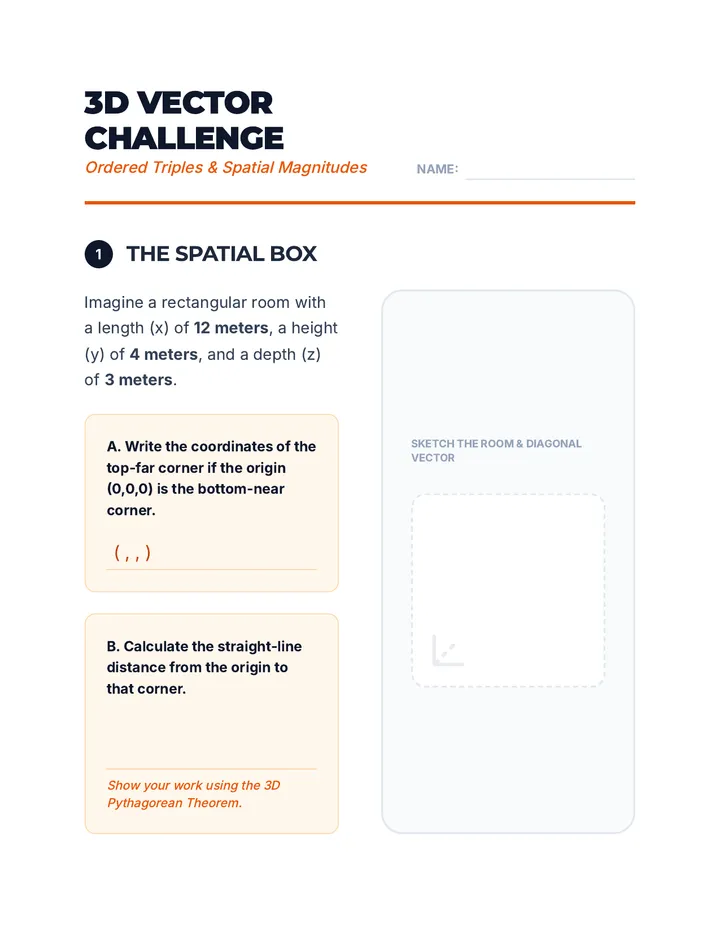 3D Vector Challenge Worksheet