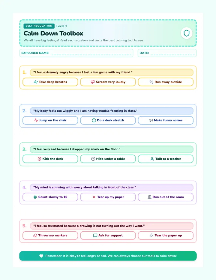Calm Down Toolbox Worksheet