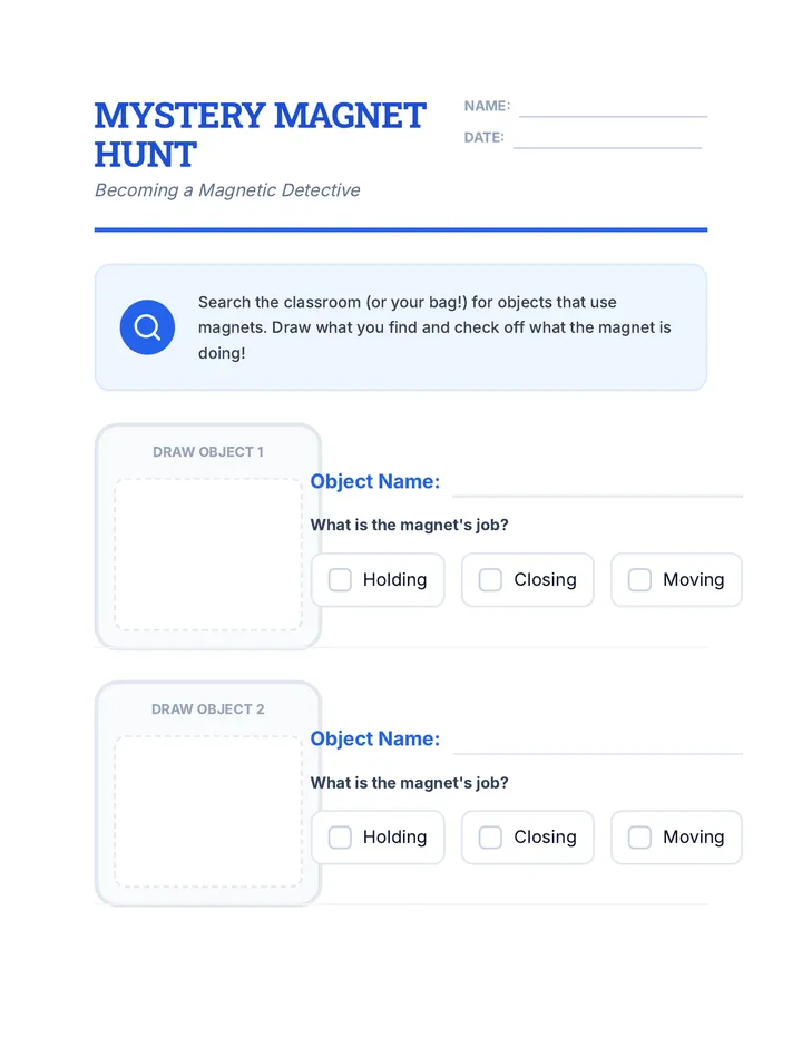 Mystery Magnet Hunt Worksheet