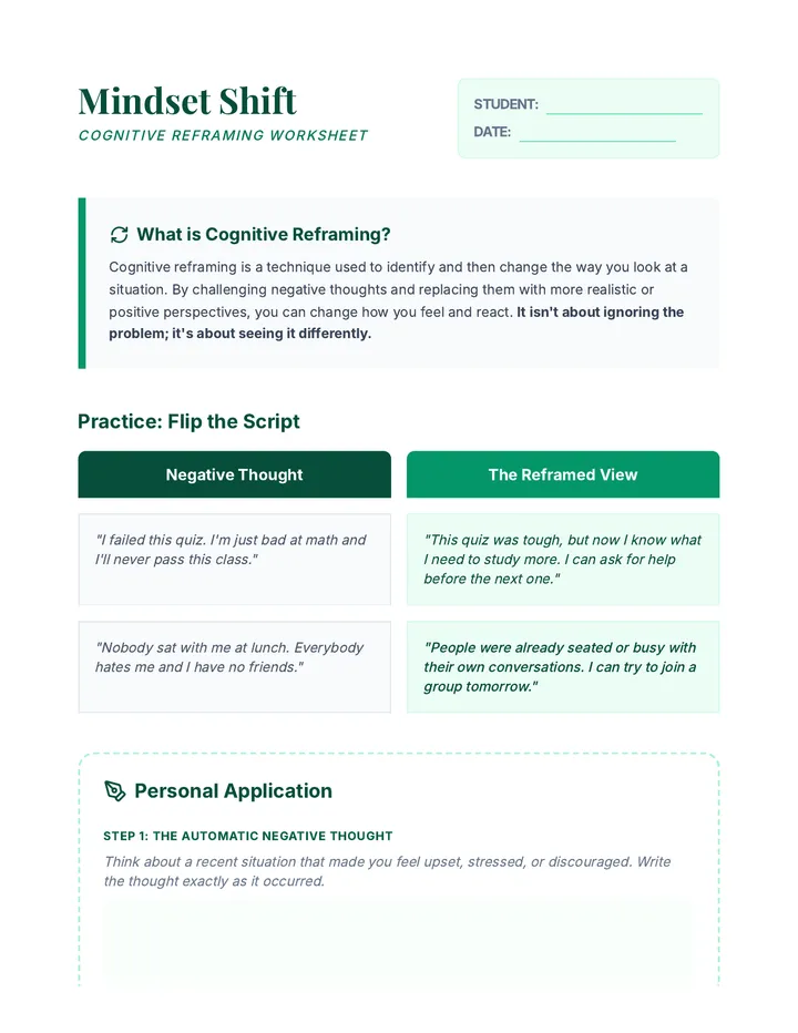 Cognitive Reframing Worksheet