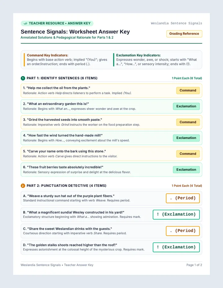 Sentence Signals Answer Key
