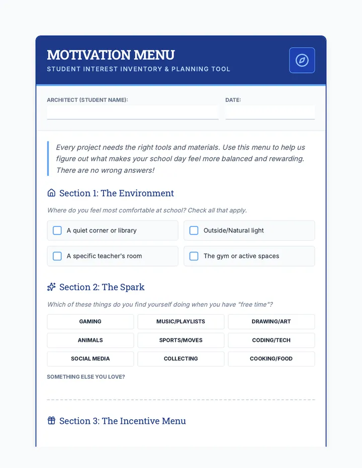 Motivation Menu Inventory