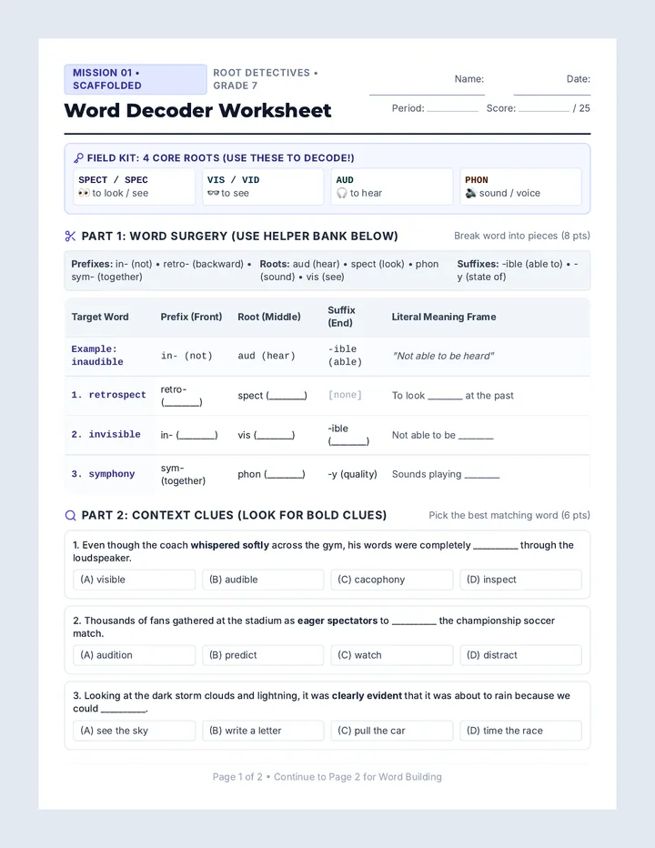 Word Decoder Worksheet