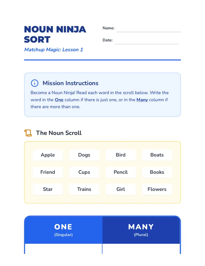 Noun Ninja Worksheet
