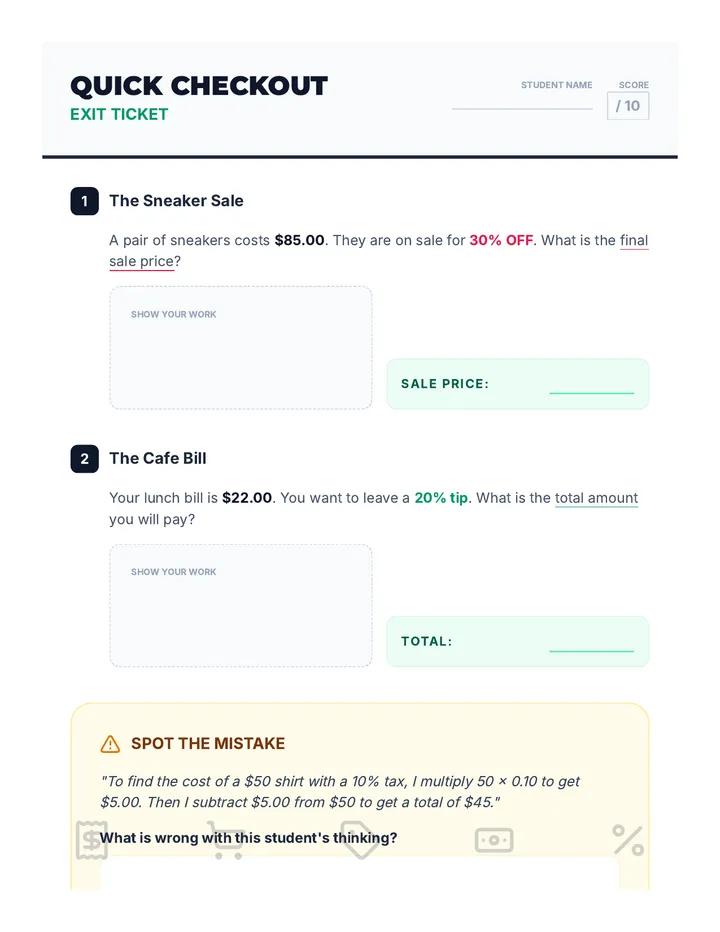 Quick Checkout Exit Ticket