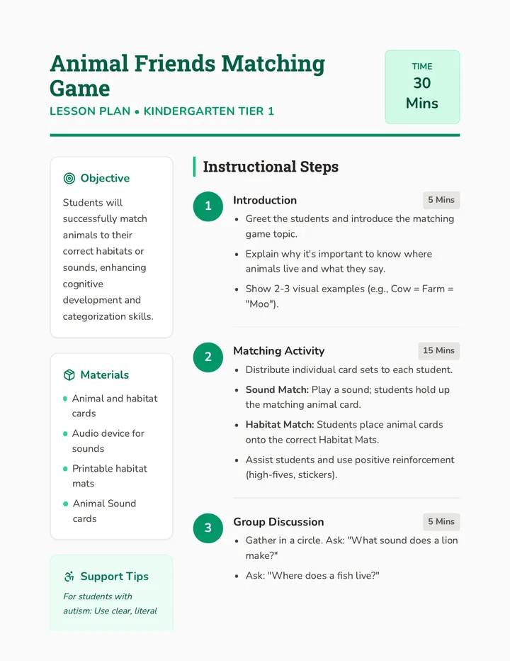Animal Friends Lesson Plan