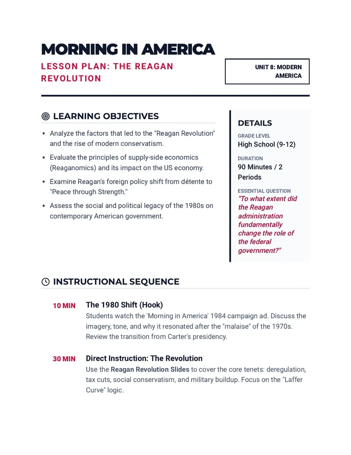 Morning in America Lesson Plan