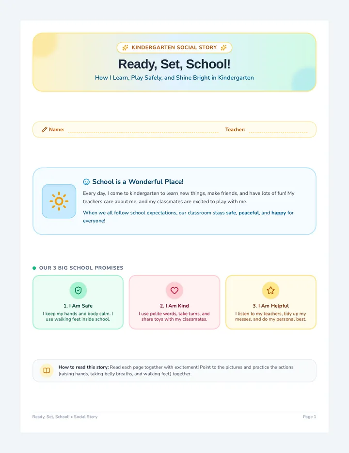 Ready Set School Social Story