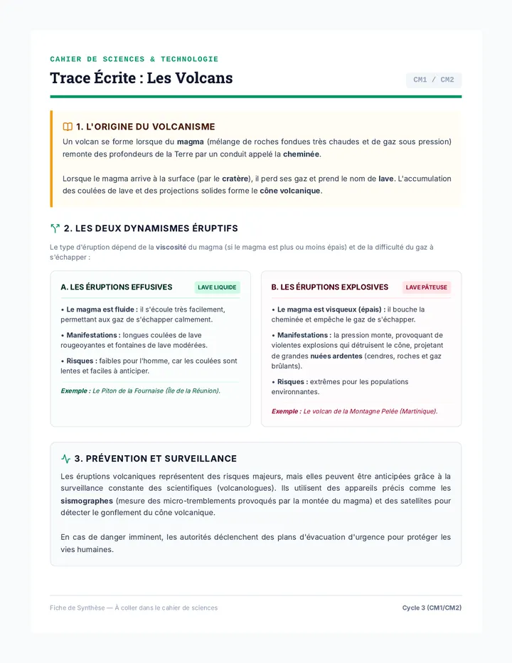 Trace Écrite Cahier Volcans