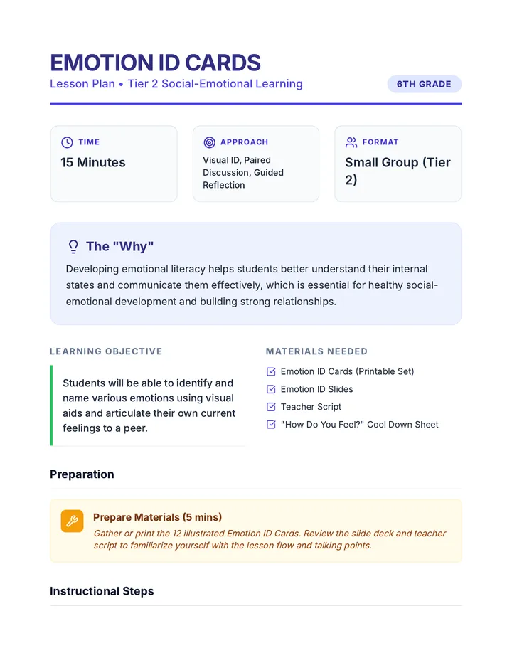 Emotion ID Cards Lesson Plan