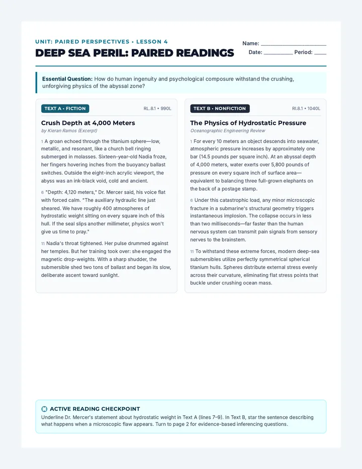 Deep Sea Reading Worksheet