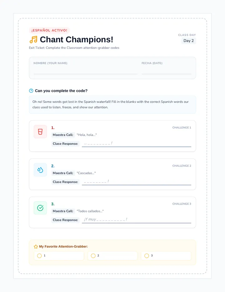 Chant Champions Exit Ticket