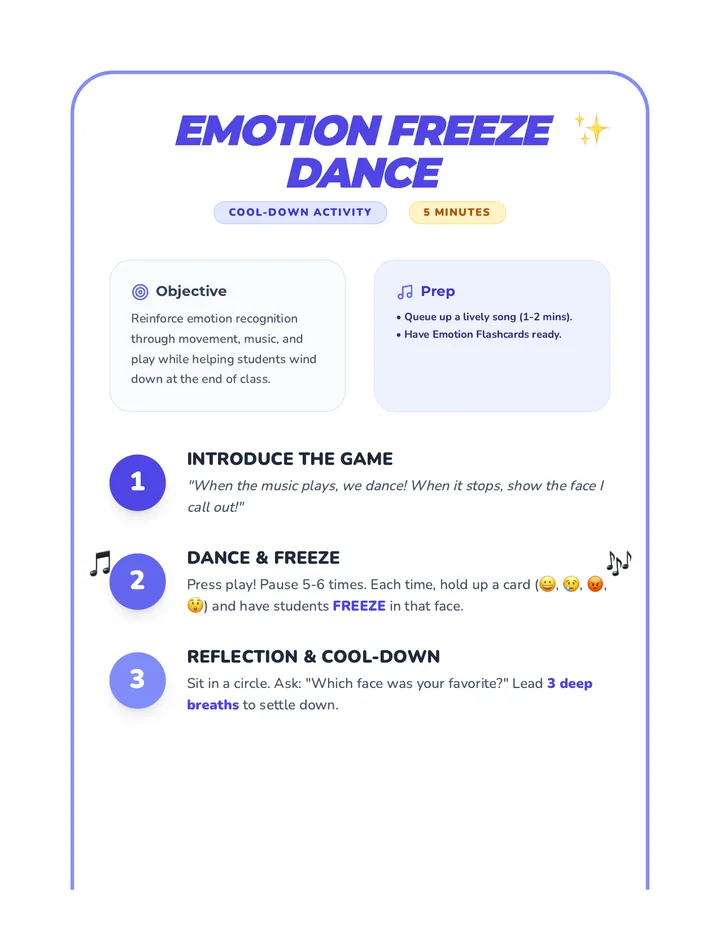 Emotion Freeze Dance Activity