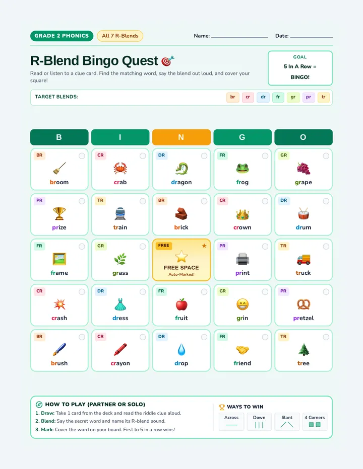 R Blend Bingo Activity