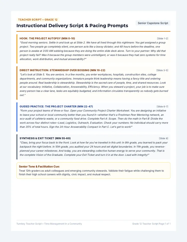 Community Leadership Teacher Script