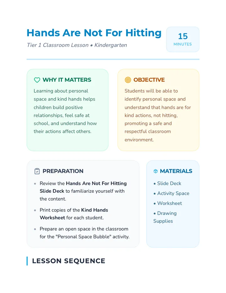 Hands Not Hitting Lesson Plan
