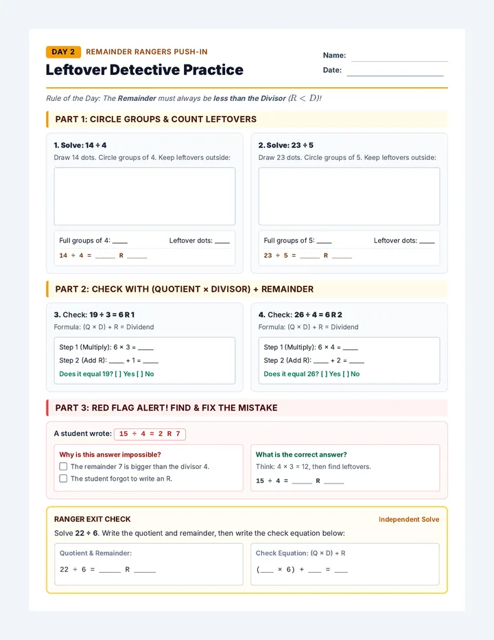 Leftover Detective Practice Worksheet