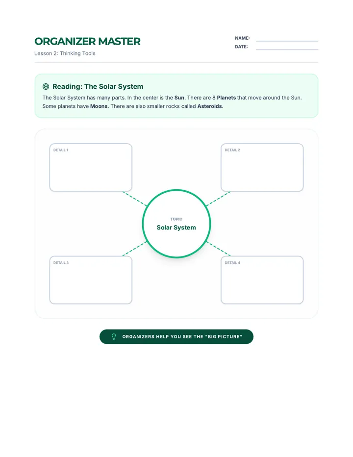 Organizer Master Worksheet
