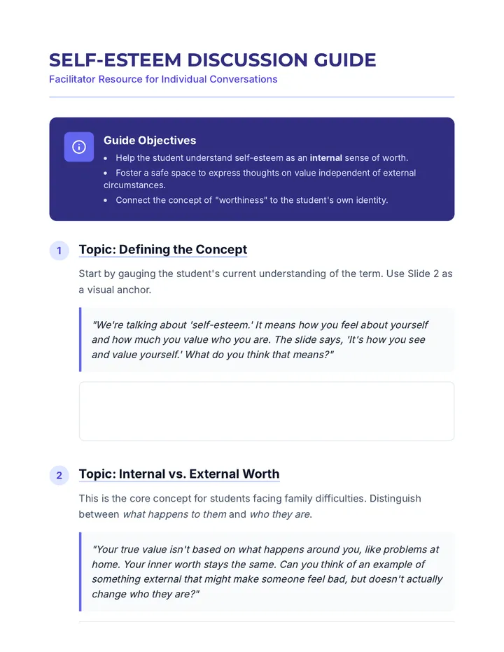 Self Esteem Discussion Guide