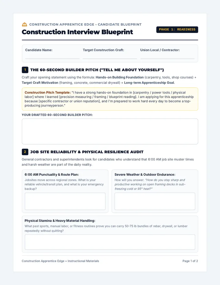 Construction Candidate Blueprint Worksheet