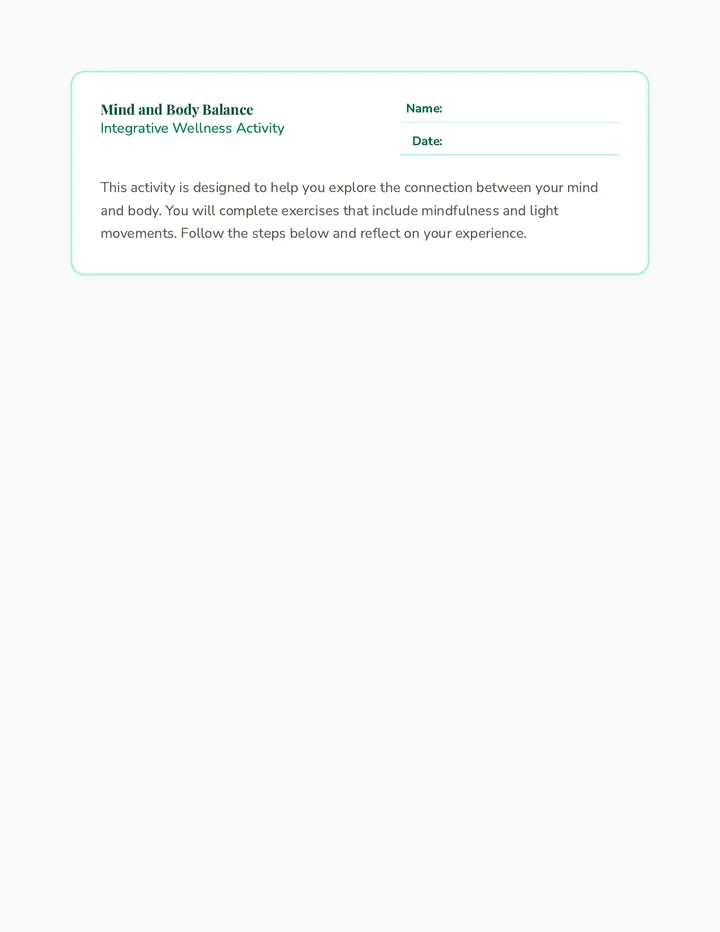 Mind and Body Balance Activity Worksheet