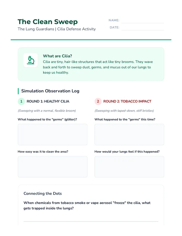 Cilia Clean Sweep Activity Sheet