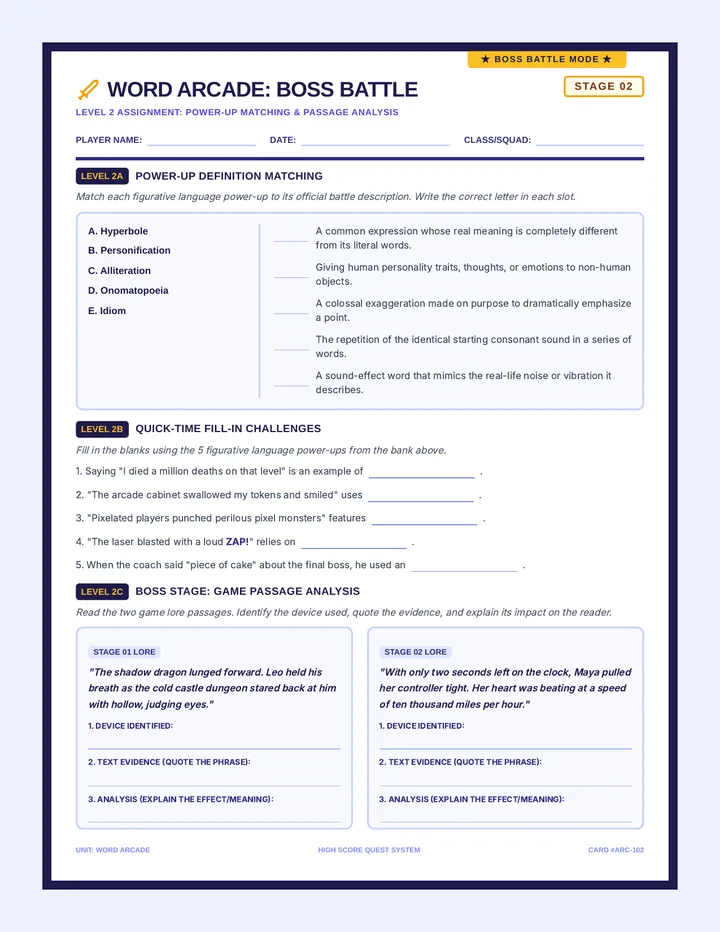 Word Arcade Practice Worksheet