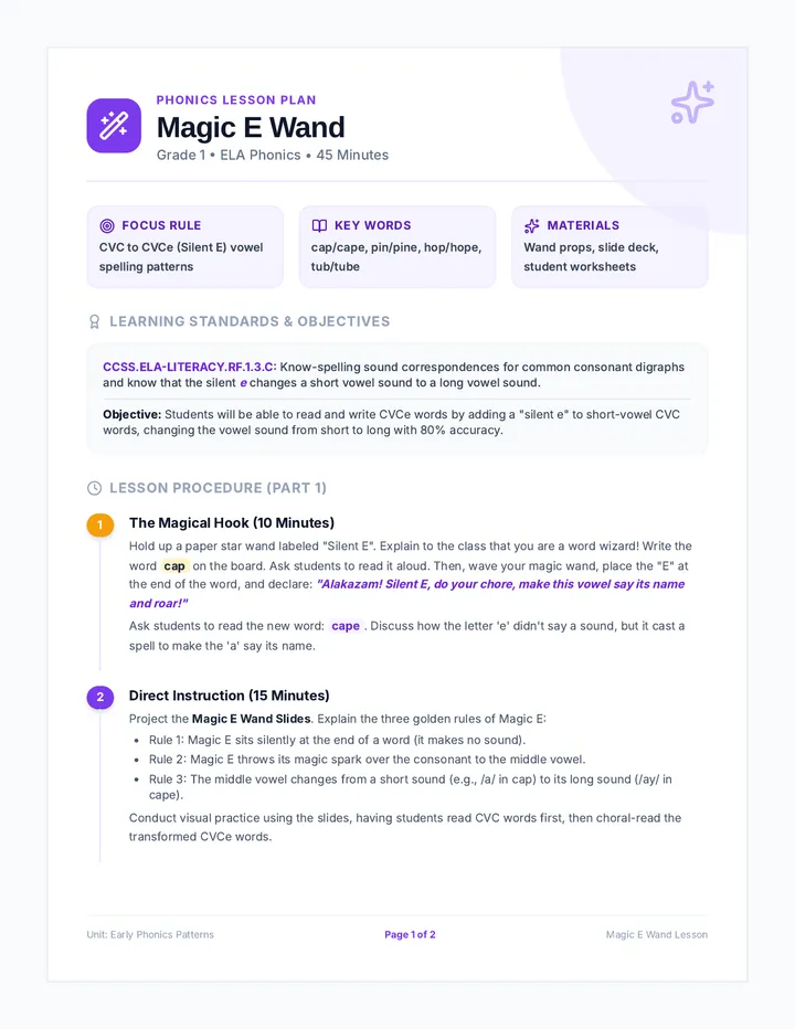 Magic E Wand Teacher Guide