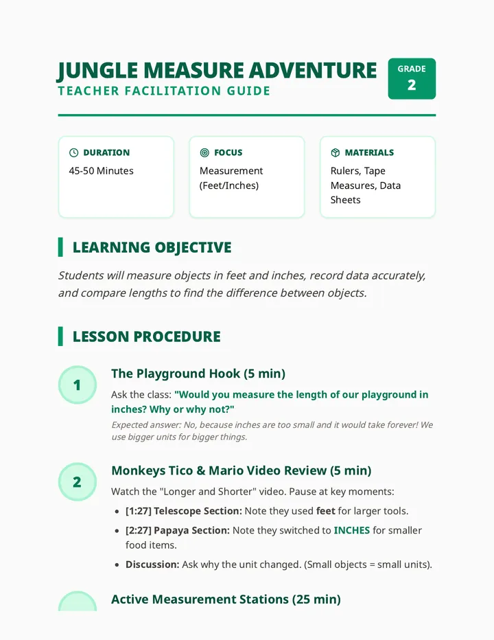 Jungle Measure Teacher Guide