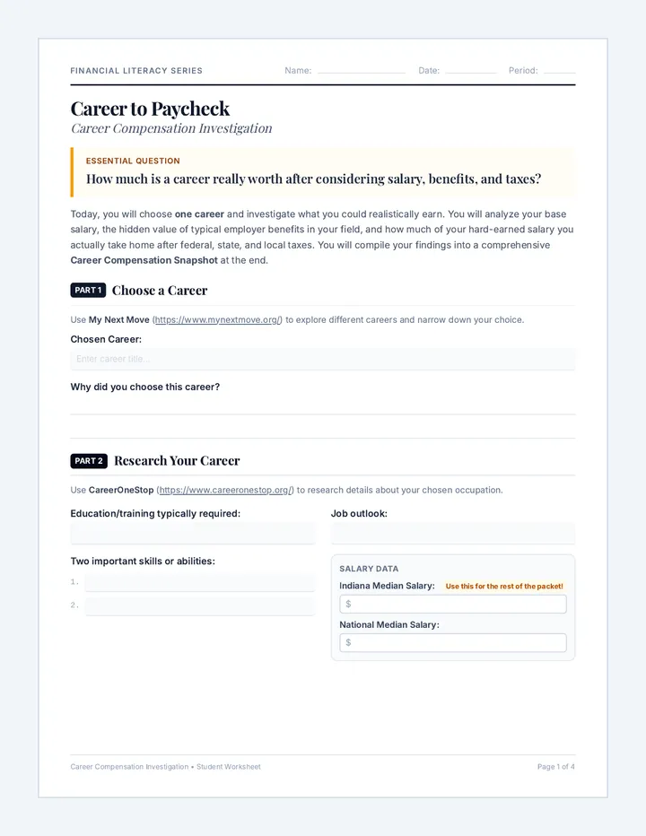 Career Compensation Worksheet