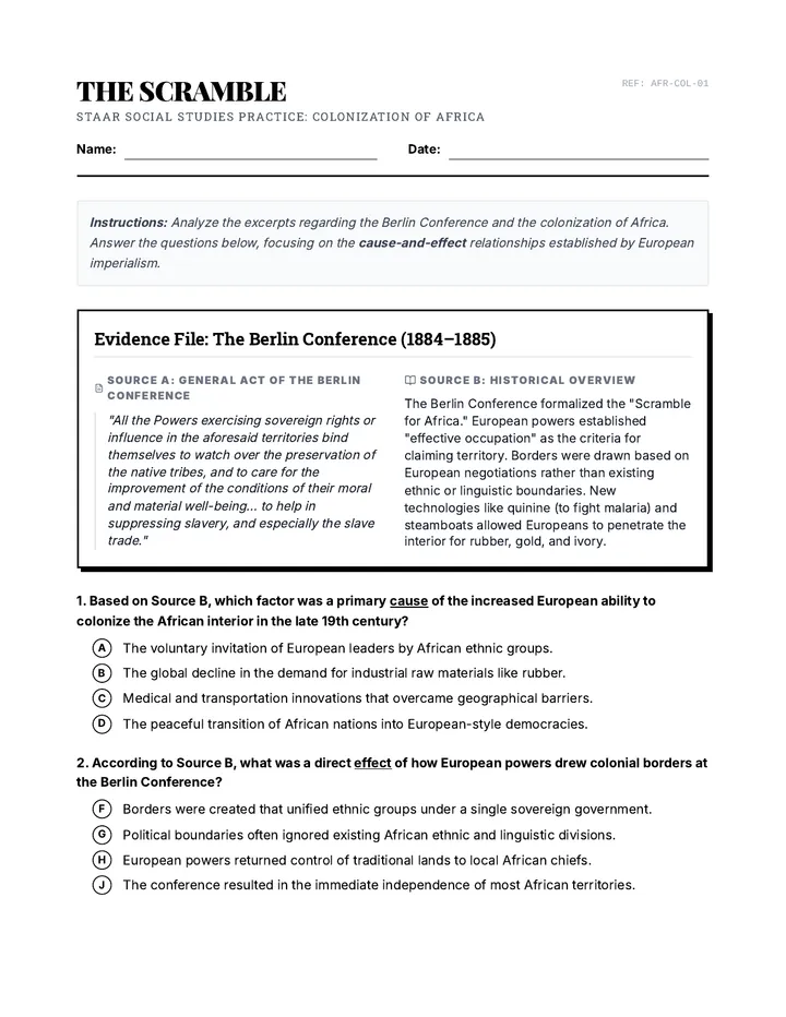 The Scramble Student Worksheet