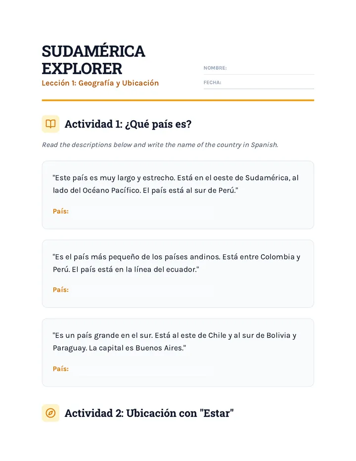 Sudamerica Exploration Worksheet