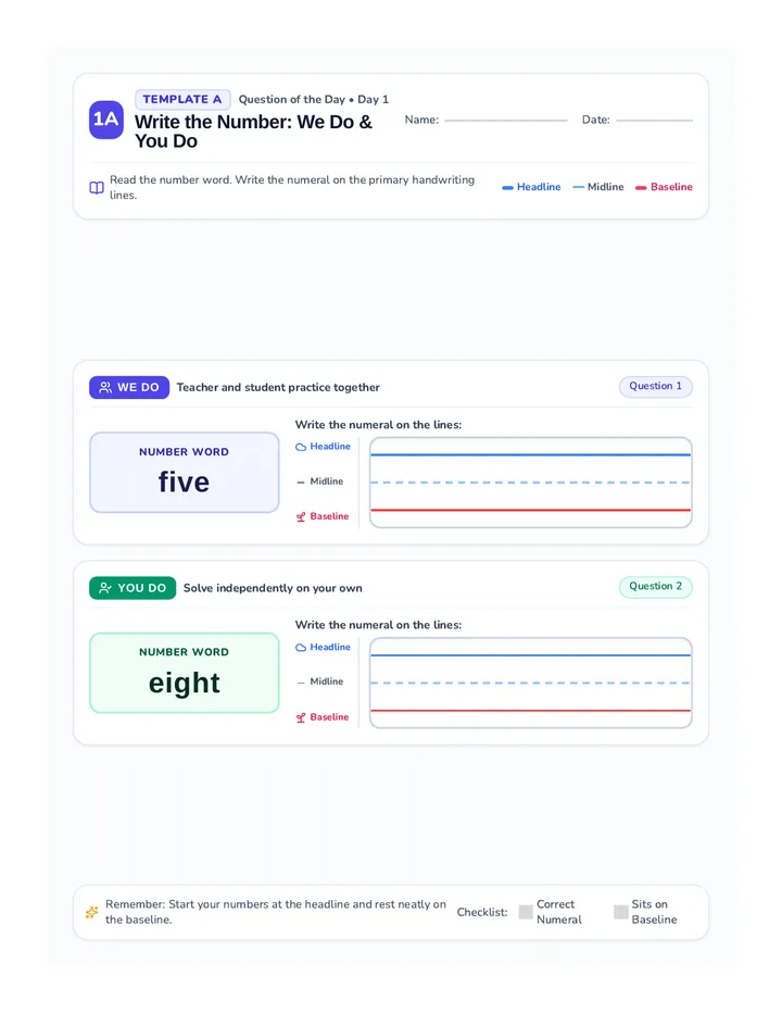 Number Writing Warmup Templates