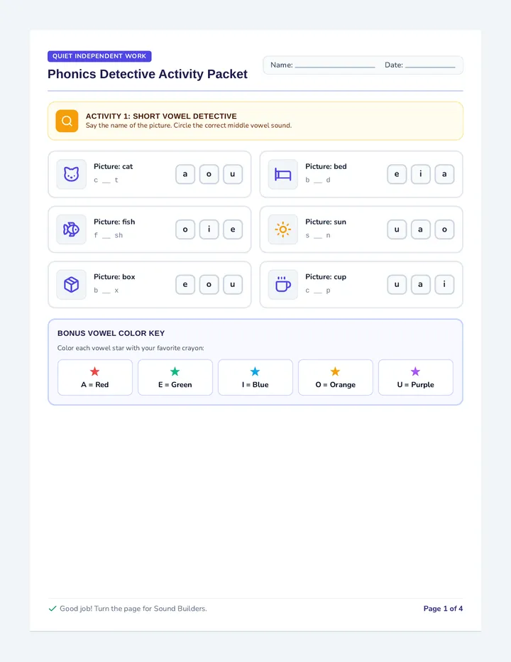 Phonics Explorer Independent Packet
