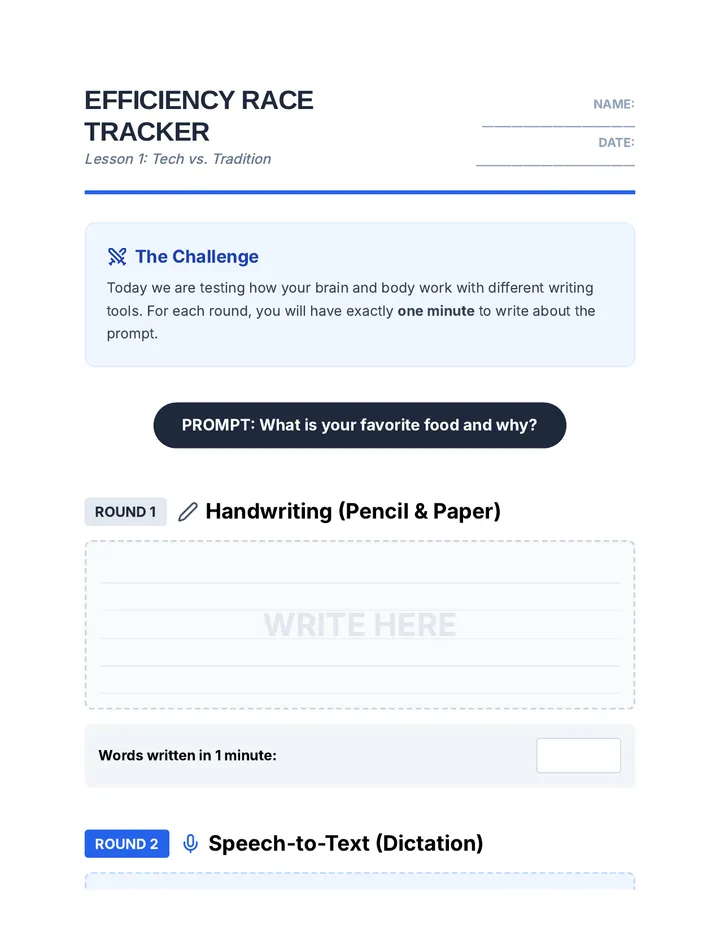 Efficiency Race Tracker Worksheet