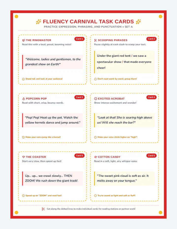 Big Top Task Cards page 1