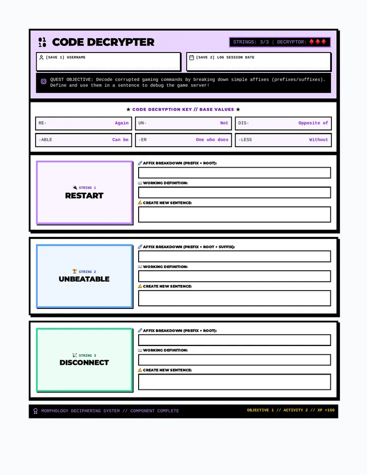 Affix Alchemy Worksheet
