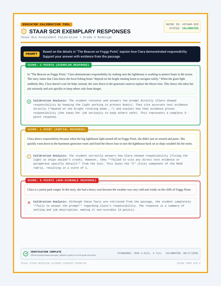STAAR Exemplar Sheet