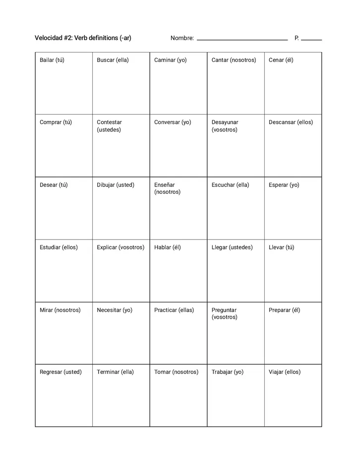 Velocidad Dos Worksheet