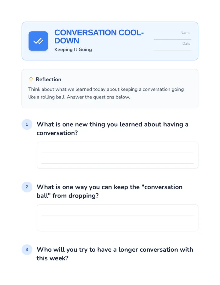 Conversation Cool Down Worksheet