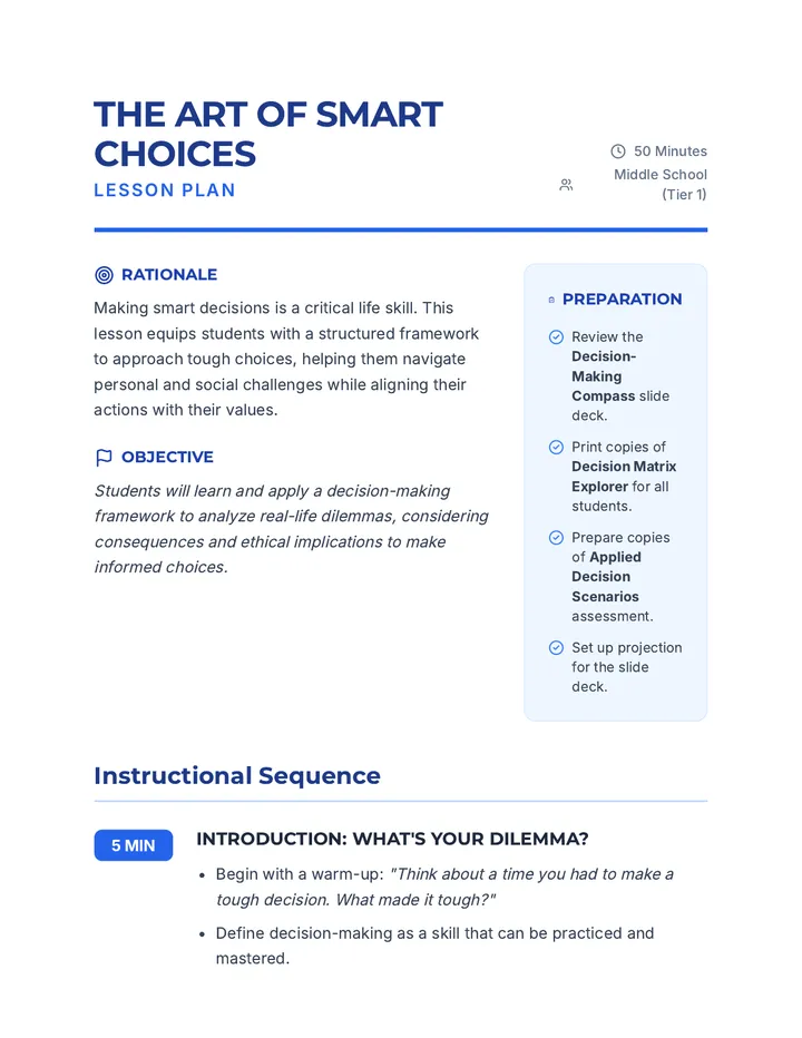 Smart Choices Lesson Plan