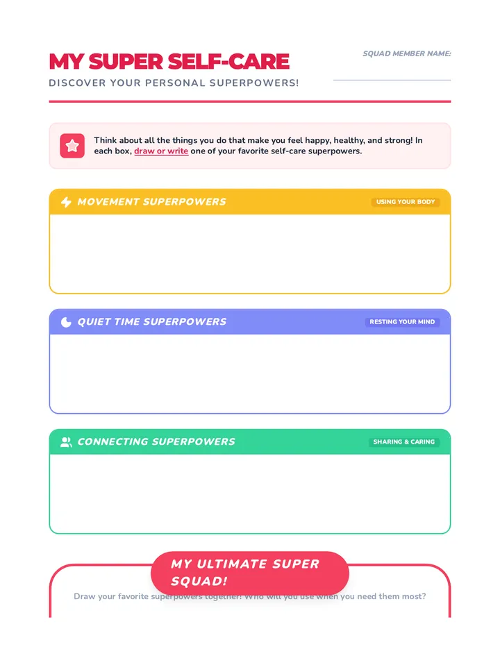 My Super Self-Care Worksheet
