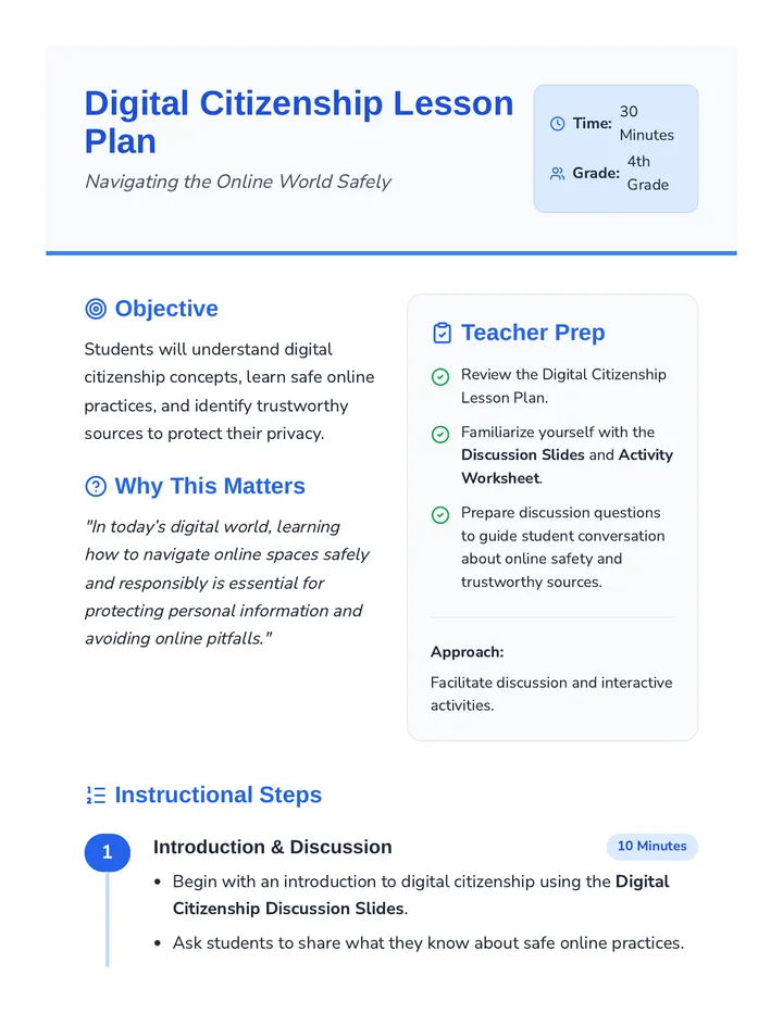 Digital Citizenship Lesson Plan