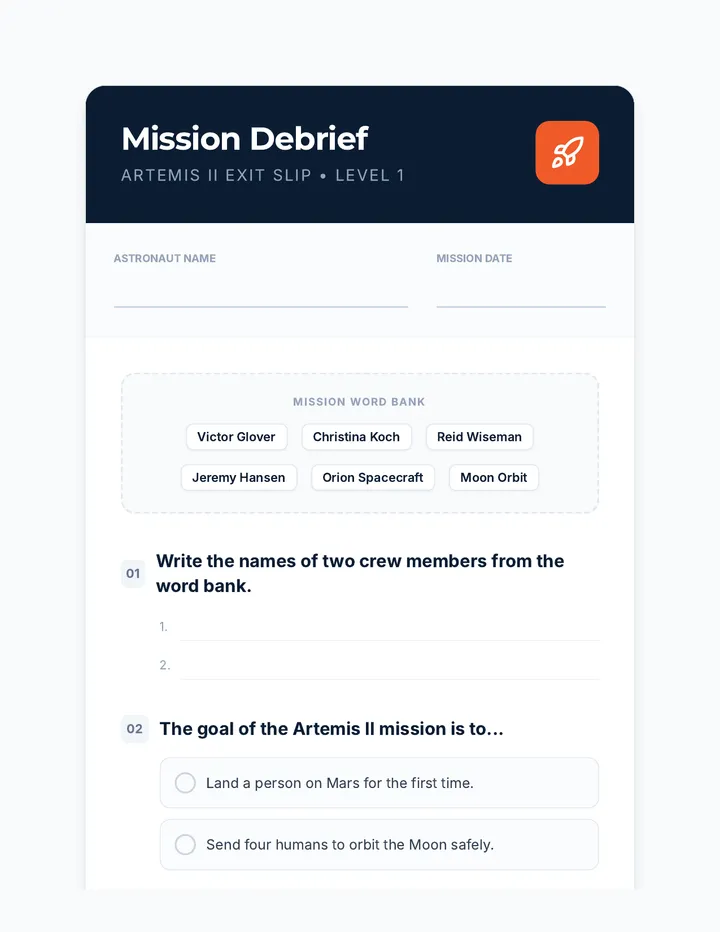 Mission Debrief Scaffolded Exit Slip