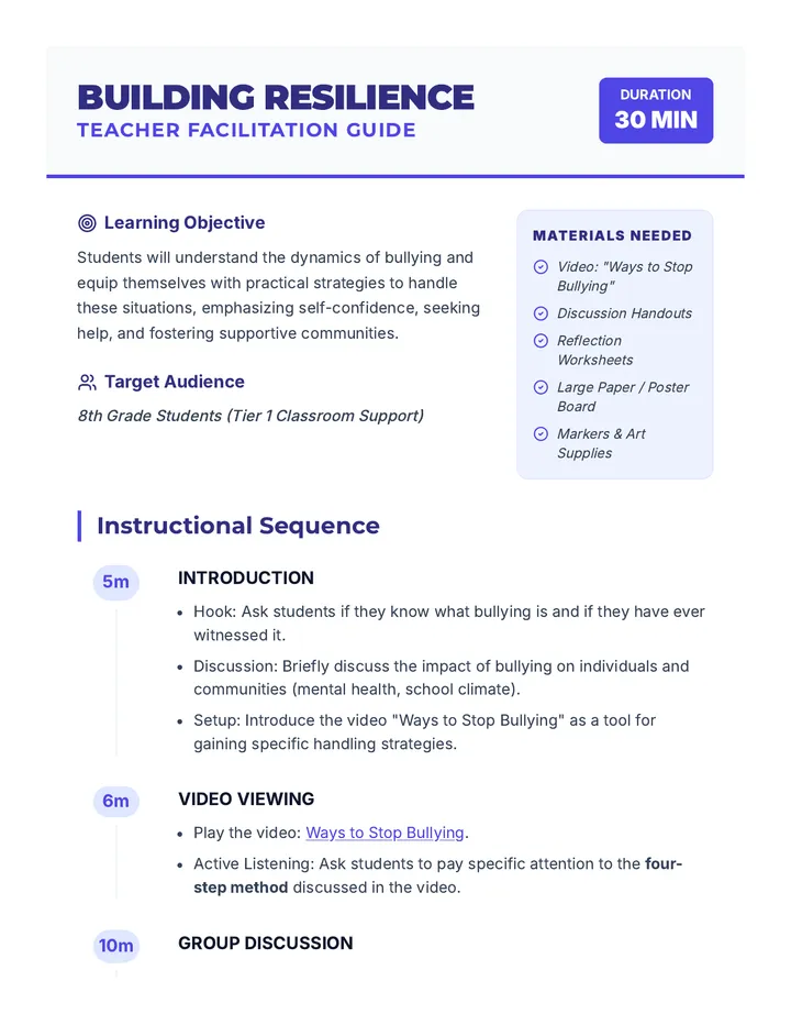 Bullying Resilience Lesson Plan