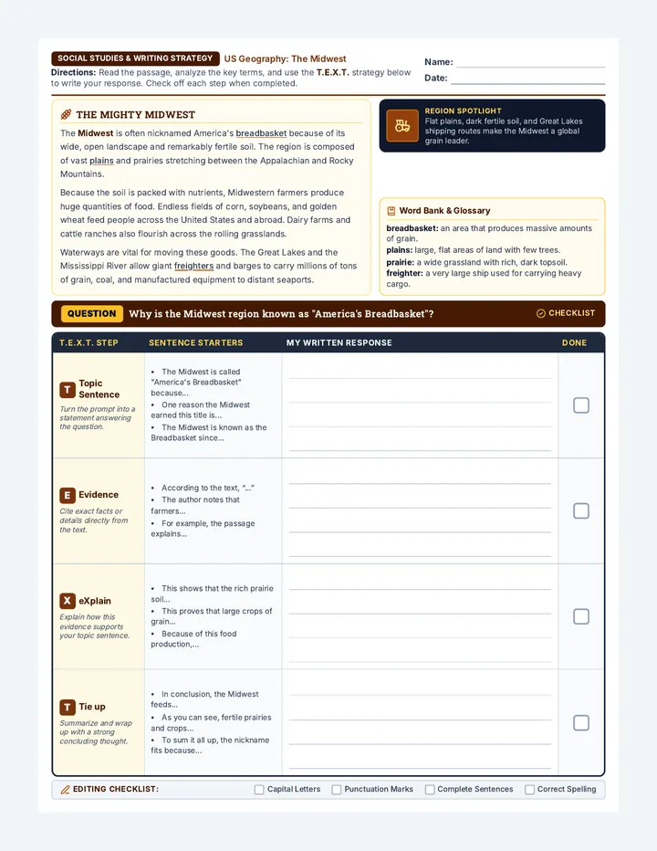 Midwest Region TEXT Worksheet