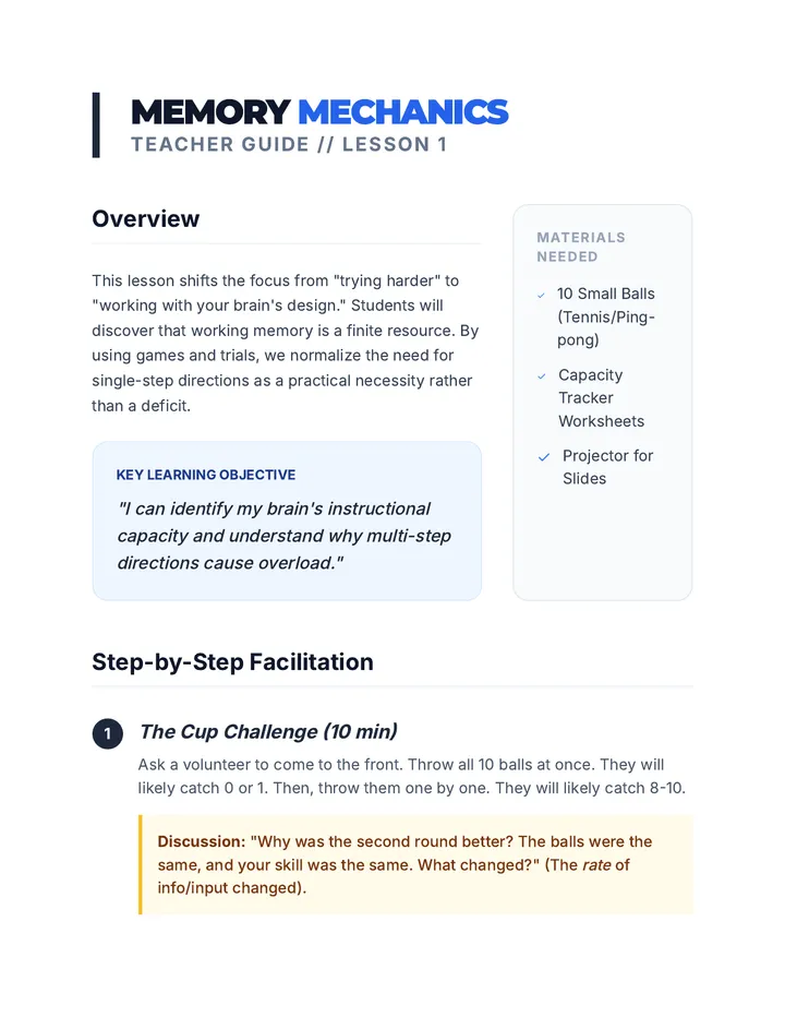 Memory Mechanics Teacher Guide