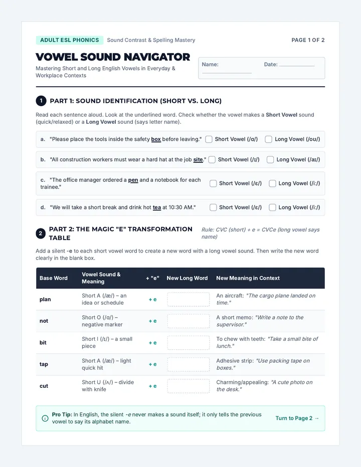 Vowel Practice Worksheet